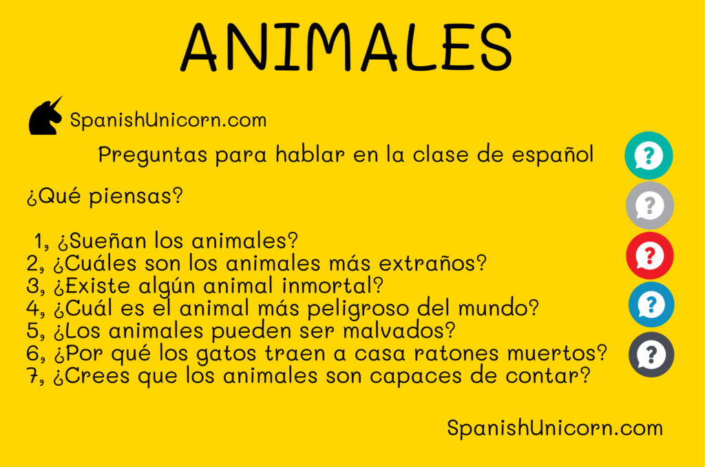 Animales y pelícanos
Preguntas para clases de español 